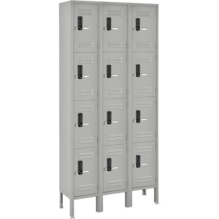 Global Industrial 4-Tier 12 Door Digital Locker, 36"Wx15"Dx78"H, Gray, Unassembled 413200