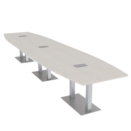 Skutchi Designs Boat Conference Table With Power Unit, 48 in W, 216 in L, Ivory HAR-BOT-48x216-DOU-K458-ESIL