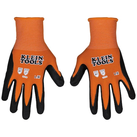 Klein Tools Cut-Resistant Gloves, Cut Level A1 , Dipped , Microfoam nitrile , L 1 PR 60672