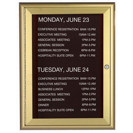 Aarco Enclosed Directory w/ Aluminum Waterfall Style Frame, Gold, Black Felt, 24''Hx18''W, 1 Door Unit WFD2418G