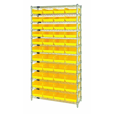 Quantum Storage Systems WIRE SHELVING UNIT W/44 YELLOW BINS WR12-114YL
