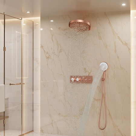 Casainc 16in. Round Luxury Shower System Set with Handheld Spray Wand Included, Gold KSCHS0003BRG