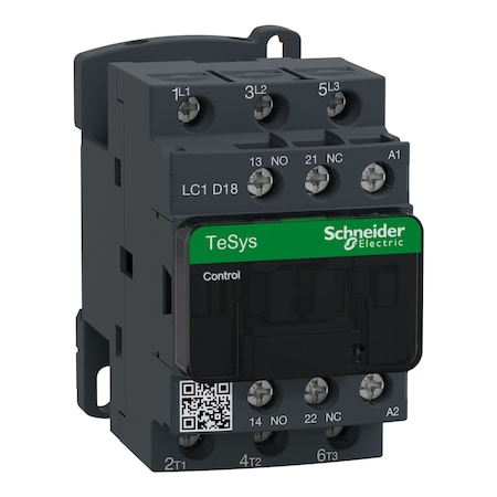 Schneider Electric IEC Magnetic Contactor, 1NC/1NO, 120V AC, 3 P, Non-Reversing, Screw Clamp LC1D18G7