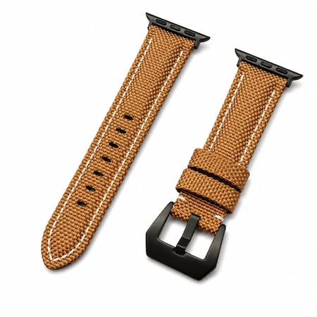 Elegani Canvas Watch Replacement Band Compatible with Apple Watch 41mm, Brown/White CVSP-BRNWHT-41mm