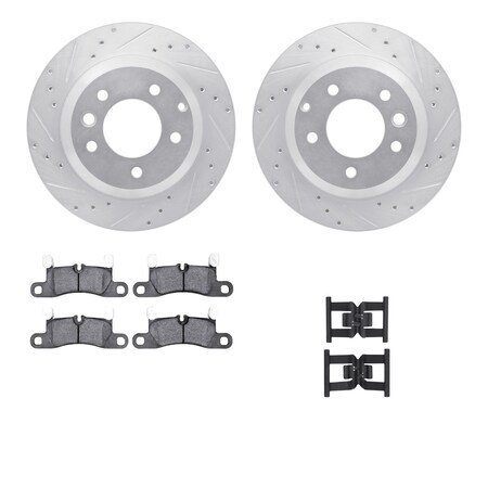 Dynamic Friction Co DFC Rotors-Drilled & Slotted-Silver w/ EURO 5000 Ceramic Brake Pads Incl Hdw 7612-74047