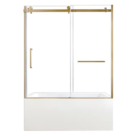 Kingston Brass 60" Acrylic Anti-Skid Alcove Right-Hand Drain Tub with Left Sliding Tub Door, White/Brushed Brass KVTAP6032R22C7