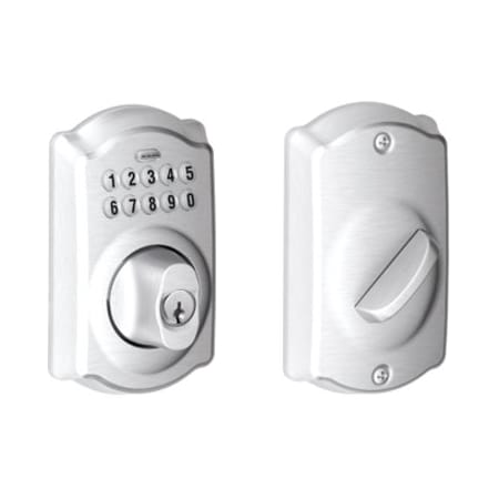 Schlage Residential Grade 2 Pushbutton Deadbolt Lock, Camelot Trim, Satin Chrome Finish BE365 CAM 626