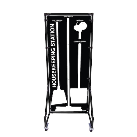 5S Supplies Housekeeping Shadow Board Broom Station V7, Black / White, Kit HSB-V7-BLACK/WHITE-KIT
