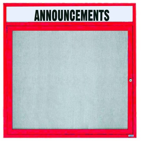 Aarco Illuminated Outdoor Enclosed Bulletin Board w/ Al Frame Header, Powder Coated Red, 36''Hx36''W ODCC3636RHIR