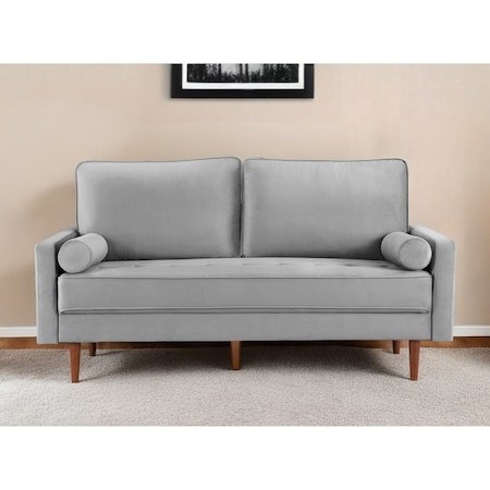 Homeroots 69" Gray Velvet Sofa And Toss Pillows With Dark Brown Legs 543707