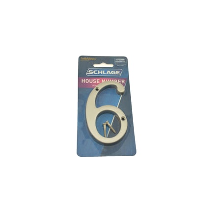 Schlage Residential Solid Brass Carded Classic House Number 6 Satin Nickel Finish SC23066619