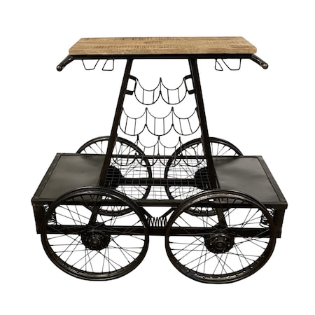 Homeroots Rustic Black Rail Car Bar Cart 389228