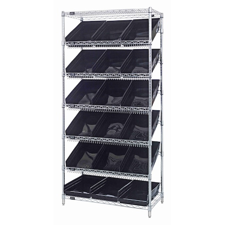 Quantum Storage Systems WIRE SHELVING UNIT W/18 BLACK BINS WRS-7-110BK