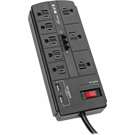 Eaton Tripp Lite Series 8-Outlet Surge Protector with 2 USB Ports 2.1A Shared - 8 ft. 2.43 m TLP88TUSBB