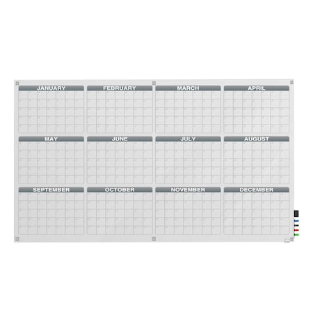 Ghent 4'H x 6'W 1 Year Calendar Graphics Glassboard with Stand-Offs, Square Corners, Magnetic GRPHMYSM31Y-46