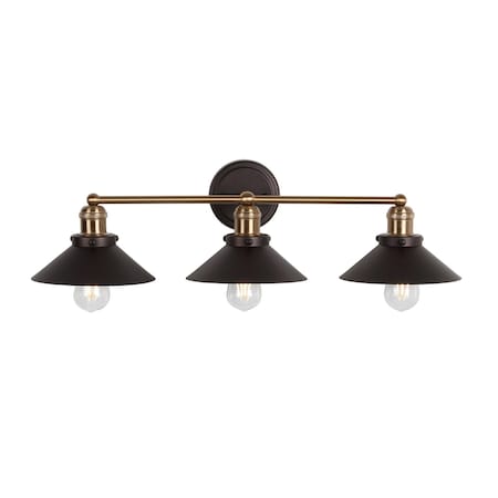 Jonathan Y July 26.5" 3-Light Industrial Farmhouse Metal Vanity Light, Oil Rubbed Bronze/Brass Gold JYL7428C