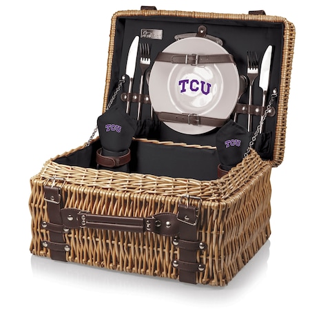 Picnic Time Family Of Brands NCAA TCU Horned Frogs Champion Picnic Basket for 2, Large Wicker Picnic Set 208-40-179-844-0