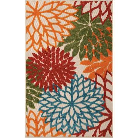 3' X 4' Green Orange And Red Floral Indoor Outdoor Area Rug