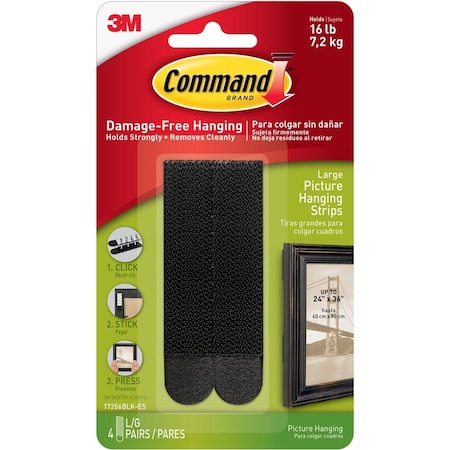 Command Large Black Picture Hanging Strips PK4 17206BLK-ES