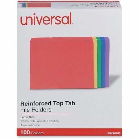 Universal Universal File Folders, 1/3 Cut Double-Ply Top Tab, Letter, Assorted Colors, 100/Box UNV16166***