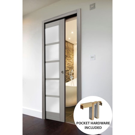 Sartodoors Pocket Interior Door, 24" x 84", Gray QUADRO4002PD-SSS-2484