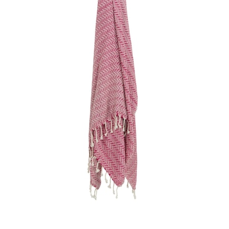 Homeroots 50" X 60" Hot Pink Cotton Woven Chevron Throw Blanket with Fringe 518799