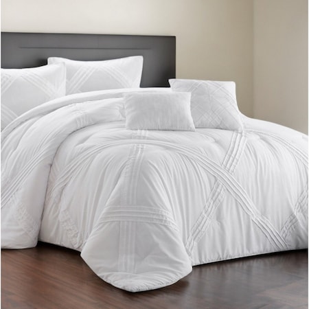 Homeroots White Queen Polyester 180 Thread Count Washable Down Comforter Set 528978
