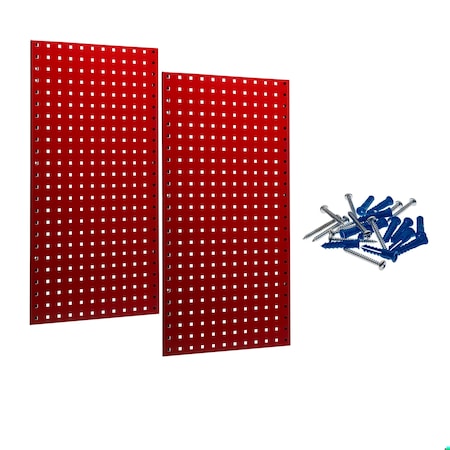 Triton Products (2) Square Hole Pegboards W/ Mounting Hardware, Epoxy Coated 18-Gauge Steel, Red, 18" W x 36" H LB18-R