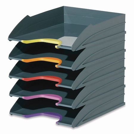 Durable Office Products VARICOLOR 5-Compartment Stackable Plastic Letter Tray Set, Letter to Folio Size, Anthracite Gray 770557