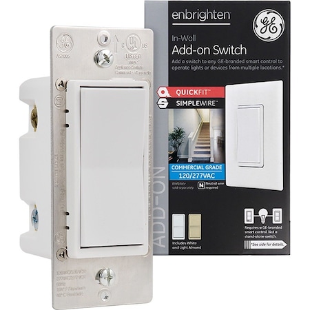 Jasco Enbrighten Add-On Switch, White and Light Almond Paddles, Chassis 2.0 for 12723 46199