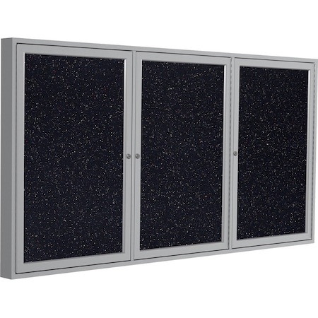 Ghent 3 Door Enclosed Recycled Rubber Bulletin Board, Satin Aluminum Frame, 3'H x 6'W, Confetti PA33672TR-CF