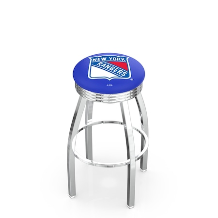 Holland Bar Stool Co 25" Chrome New York Rangers Swivel Bar Stool, Accent Ring L8C3C25NYRang