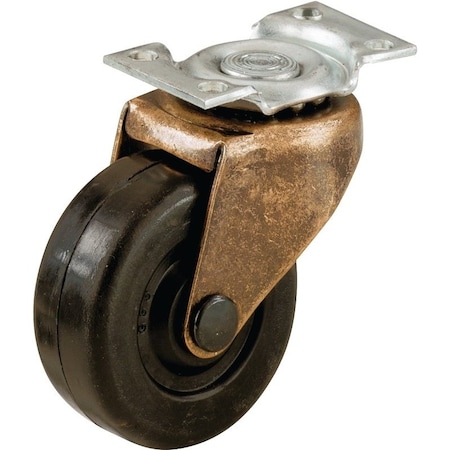 Shepherd Hardware Swivel Caster, 1-5/8 in Dia Wheel, Rubber Wheel, Black, 70 lb 9348