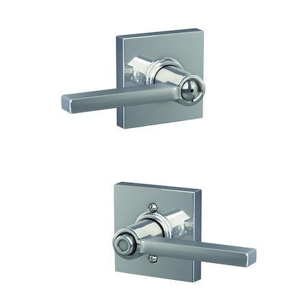 Schlage Residential Latitude Lever with Collins Rose Privacy Lock with 16080 Latch and 10027 Strike Bright Chrome F40LAT625COL