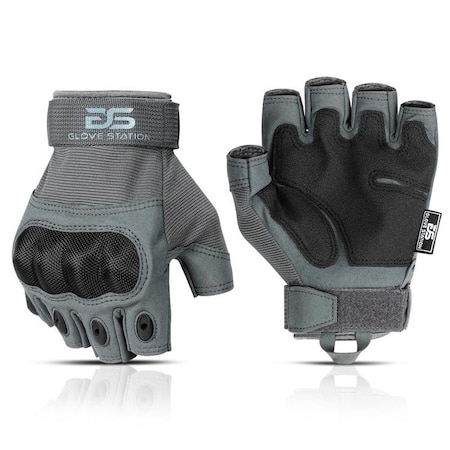 Glove Station Fingerless Knuckle Protection, Durable, Breathable, Grey L GS-TACHK200-GY-L