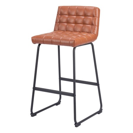 Homeroots Set of Two 30" Brown And Black Faux Leather And Steel Bar Height Bar Chairs 555750