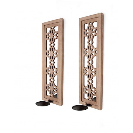 Homeroots Set of Two Tan Lattice Wall Sconce Candle Holders, 2PK 274535