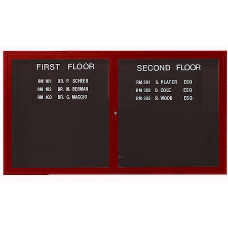 Aarco Enclosed Letter Board Directory w/ Aluminum Cherry Wood Look Finish Frame, 36''Hx60''W, 2 Door Unit ADCW3660R