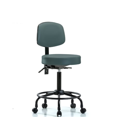 Blue Ridge Ergonomics Med Bench Stool, Vinyl, Bk, RT, Casters, Blu BR-VMBST-RT-T0-RC-8546