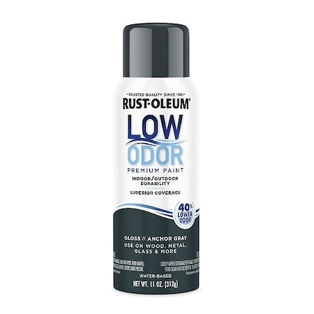 Rust-Oleum Low Odor Spray Paint, Water-Based, Alkyd, Gray, Gloss 388246