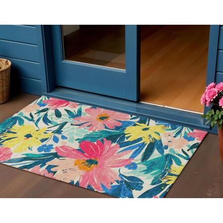 Homeroots 3' X 5' Blush And Pink Floral Washable Indoor Outdoor Area Rug 610973