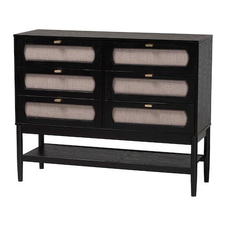 Baxton Studio Shirin Mid-Century Beige Fabric and Black Wood 6-Drawer Dresser 255-14151-ZORO