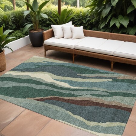 Homeroots 10' X 14' Sage Brown And Beige Abstract Washable Indoor Outdoor Area Rug 601007