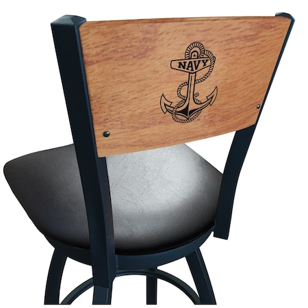 Holland Bar Stool Co 25" Blk Wrinkle US Naval Academy NAVY Swivel Bar Stool, Engraved Back L03825BWMedMplAUSNavABlkVinyl