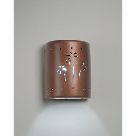 Luxury Lighting Mirage Flats 10 in Tall Ceramic Outdoor Wall Light, Palm Tree Cutouts, Rubbed Copper Paint Finish 101-22B-ACop-ud-7-17
