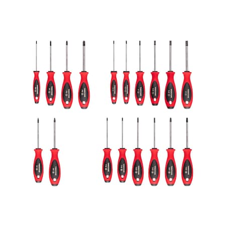 Tekton 18pc Phillips, Slotted, Torx, Square Screwdriver Set, 4 in Shanks, #0-#3, 3-8 mm, T10-T30, #1-#2 DWZ90001