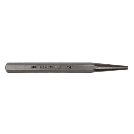 Mayhew Solid Punch with Hand Tag, 5/32 in Tip, 5 in L, 3/8 in Dia Shank, Hex Shank 70005HT