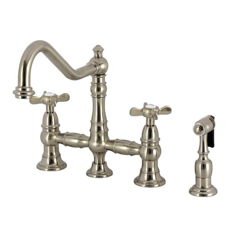 Kingston Brass Bridge Kitchen Faucet with Brass Sprayer, Brushed Nickel KS3278BEXBS