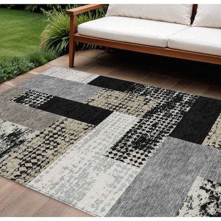 Homeroots 9' X 12' Black Taupe And Ivory Geometric Washable Indoor Outdoor Area Rug 612392