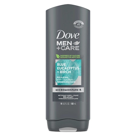Dove Men+Care Relaxing Blue Eucalyptus Plus Birch Body and Face Wash, 18 Ounce, 4PK 64413182
